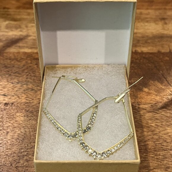 Kendra Scott Open Frame Drop Nell Earrings, Hoop French Wire CZ Yellow Gold Tone - Picture 6 of 7